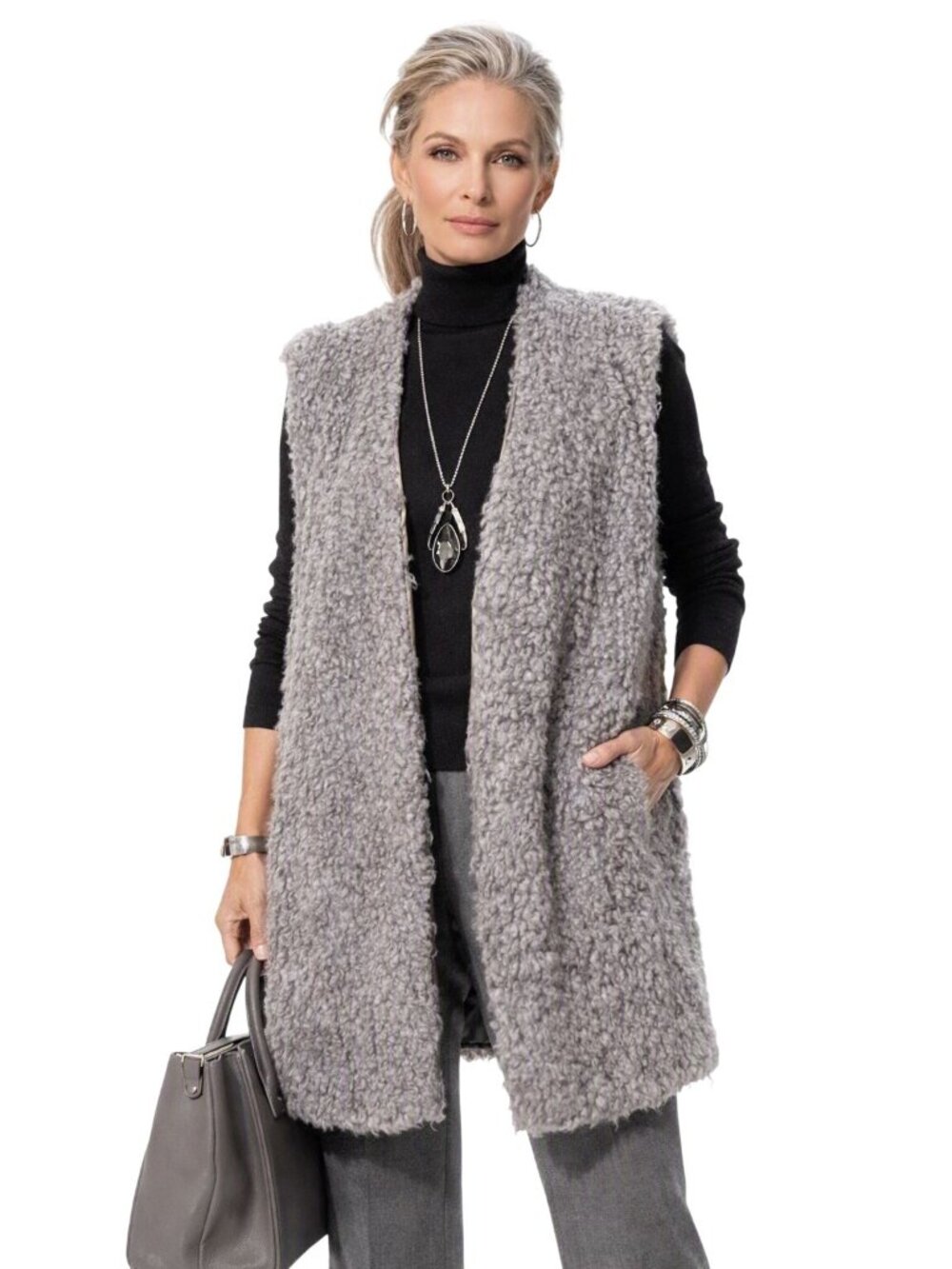 NWT Southern Stitch Womens Faux Fur Vest Plus XXL-XXXL Gray Soft Cozy Sleeveless